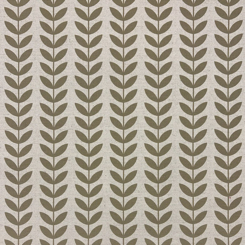 Stockholm Leaf Olive upholstery fabric – rich green printed fabric for furniture.