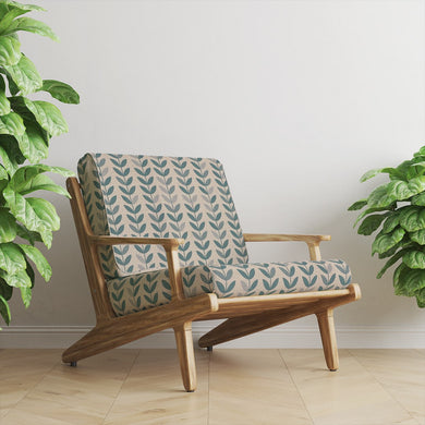 Stockholm Leaf Teal printed fabric – modern fabric for furniture upholstery.