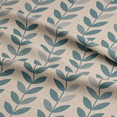 Teal heavy-duty upholstery fabric – stylish and durable leaf design for interiors.