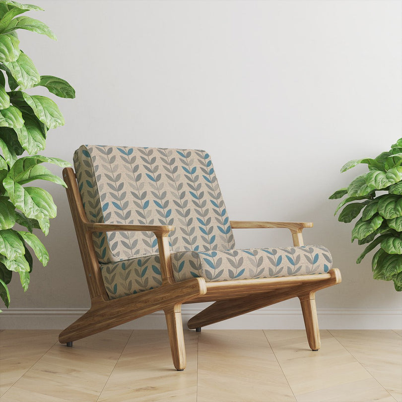 Stockholm Leaf Turquoise printed fabric – durable and modern upholstery fabric.