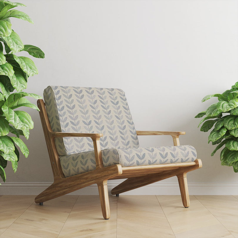 Stockholm Leaf Wedgewood printed fabric – stylish and durable upholstery fabric.