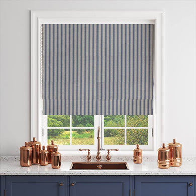 Tetbury Denim - Printed Ticking Curtain Fabric