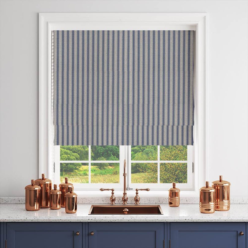 Tetbury Denim - Printed Ticking Curtain Fabric