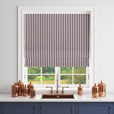 Tetbury Plum - Printed Ticking Curtain Fabric