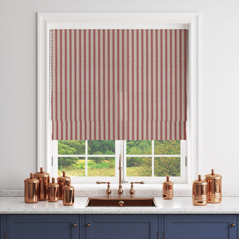 Tetbury Red - Printed Ticking Curtain Fabric