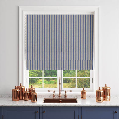 Tetbury Royal Blue - Printed Ticking Curtain Fabric