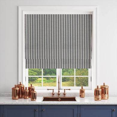 Tetbury Slate - Printed Ticking Curtain Fabric