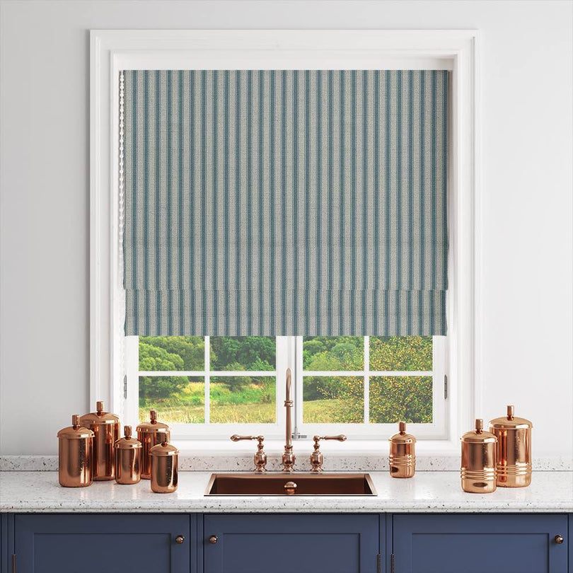 Tetbury Teal - Printed Ticking Curtain Fabric