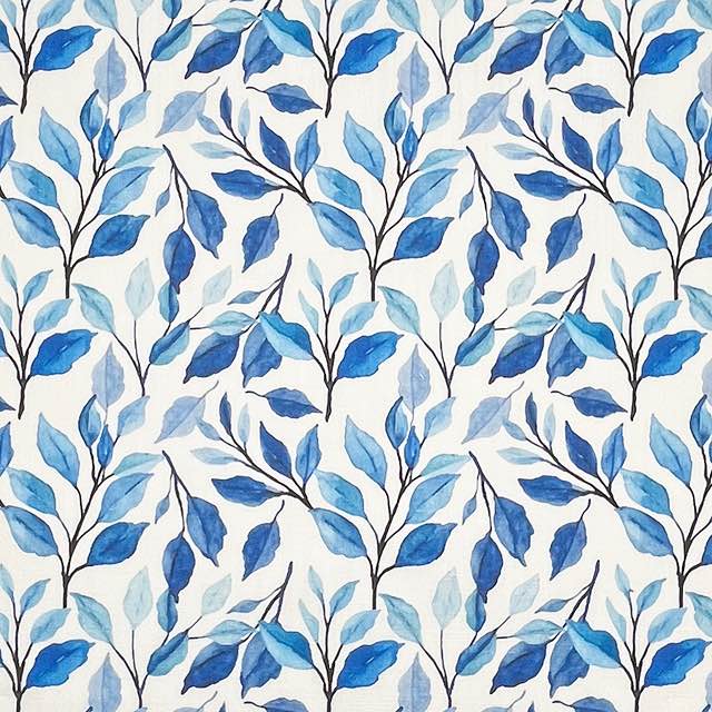 Verdure Blue - Leaf Pattern Curtain Fabric