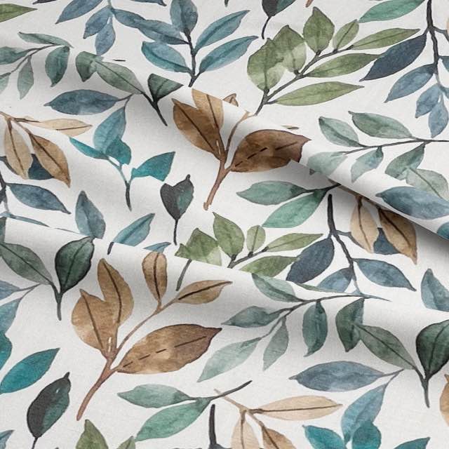 Verdure Olive - Leaf Pattern Linen Curtain Fabric