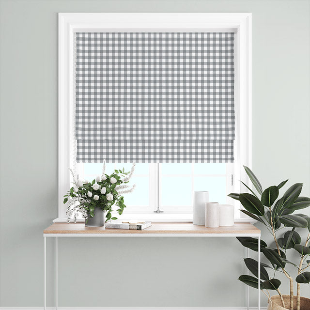 Gingham Check Cotton Curtain Fabric - Grey- £12.95pm - Cut Length