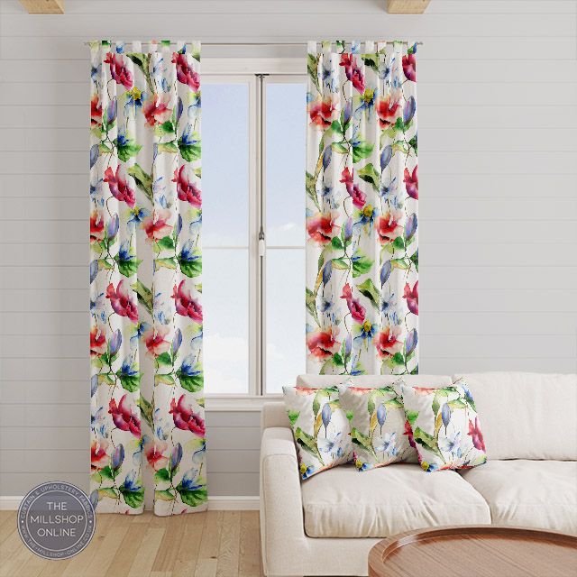 White Flower Meadow Linen Curtain Fabric